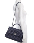 2016 CH Coco Top-Handle Navy Quilted Caviar Leather Handbag