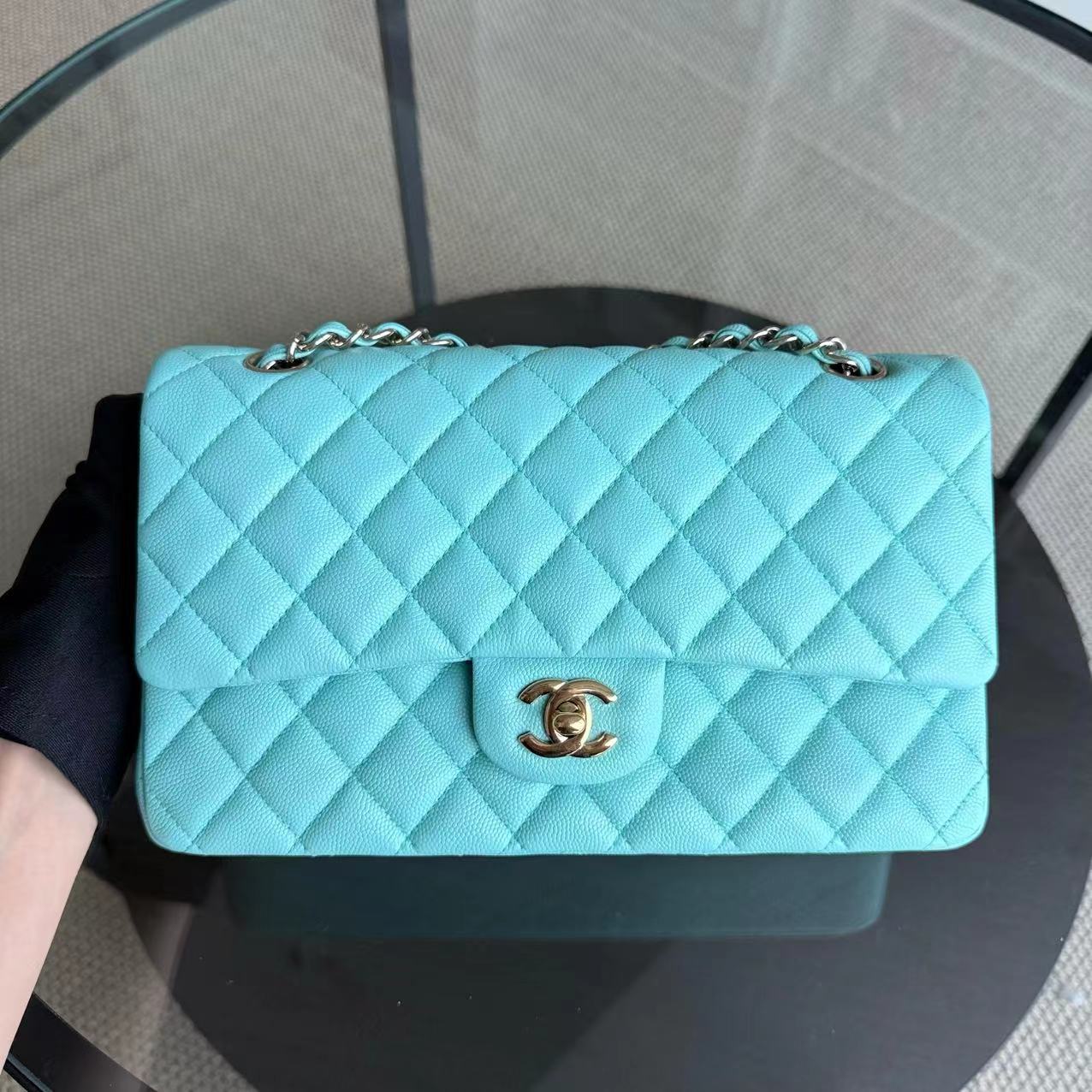 *Rare* CH Classic Flap Medium - Caviar 25CM Quilted Tiffany Blue Gold Hardware Series 27
