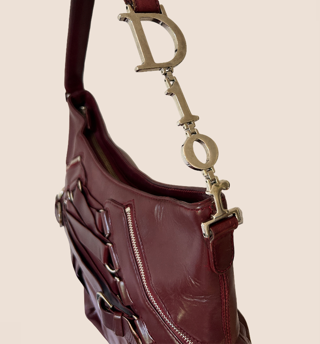CHRISTIAN D1OR 2007 BURGUNDY LEATHER CORSET BAG