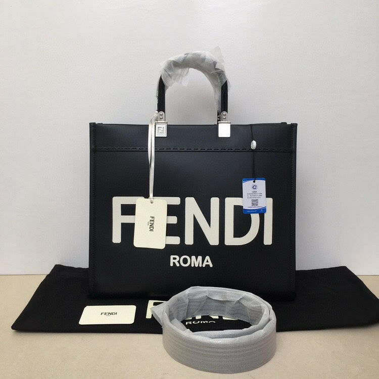 FNDI Black Leather Sunshine Tote Bag
