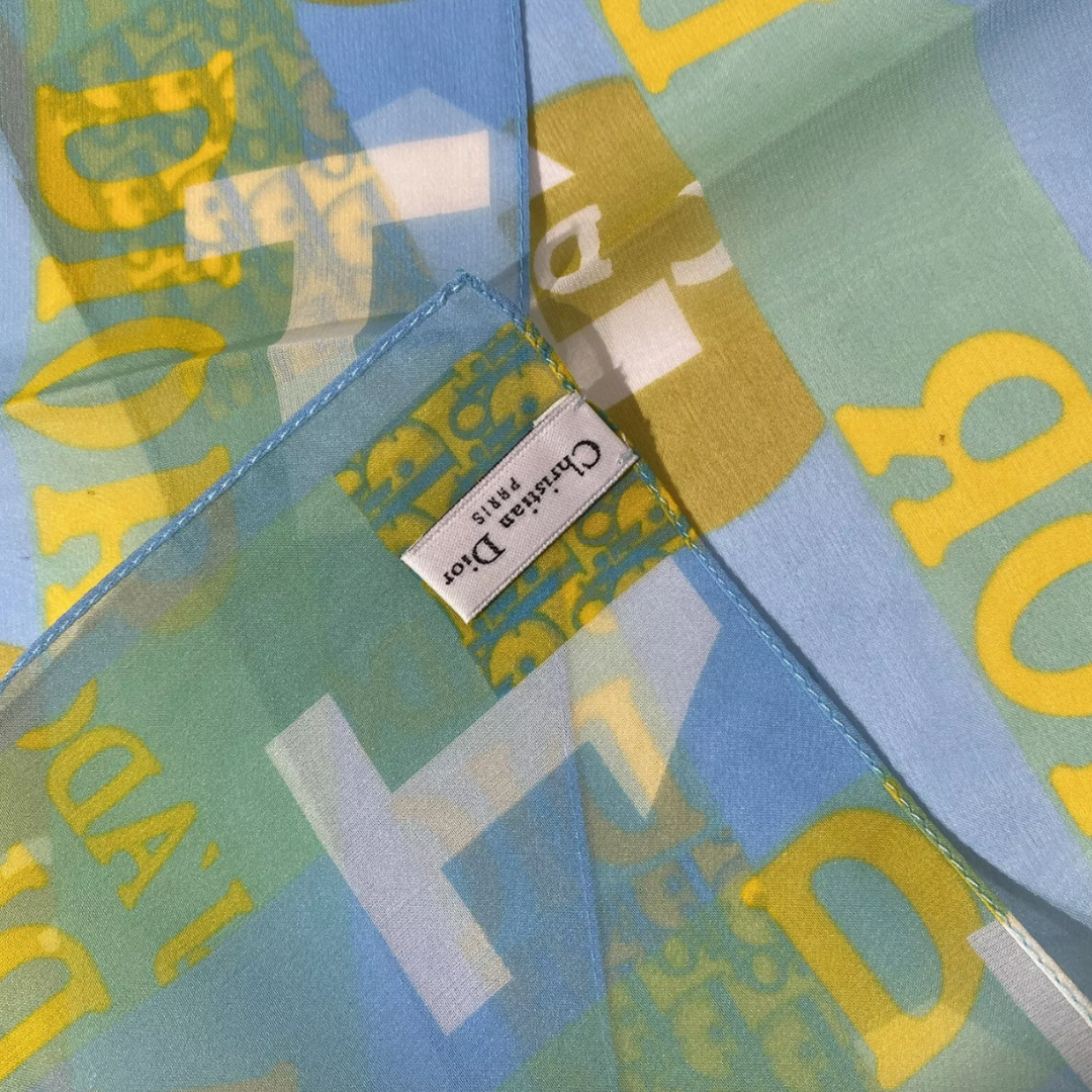 CHRISTIAN D1OR 2005 "J'ADORE D1OR' BLUE &amp; GREEN SILK SCARF