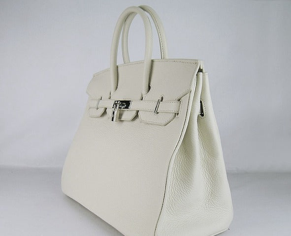 HMS Birkin 35cm Togo Leather Handbags Beige Silver