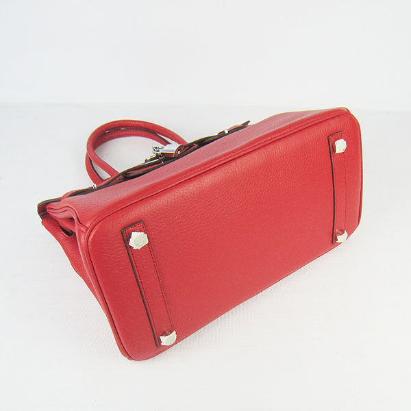 HMS Birkin 30cm Togo Leather Handbags Red Silver