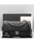 A67742 Black EASY CAVIAR Flap Silver COCO Logo Large Zip up Chain Shoulder Bag CH