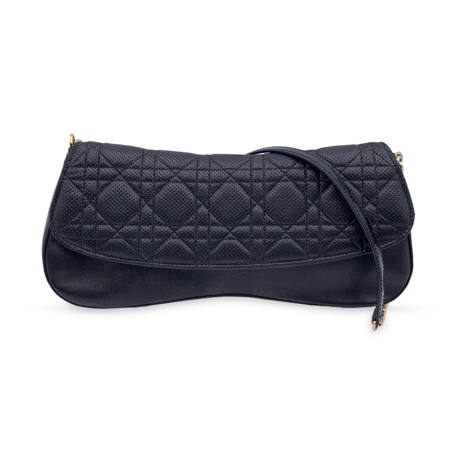 CHRISTIAN D1OR Black Perforated Leather Cannage Chain Shoulder Bag