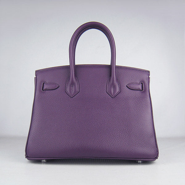 HMS Birkin 30cm Togo Leather Handbags Purple Silver