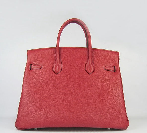 HMS Birkin 35cm Togo Leather Handbags Red Silver