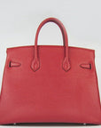 HMS Birkin 35cm Togo Leather Handbags Red Silver