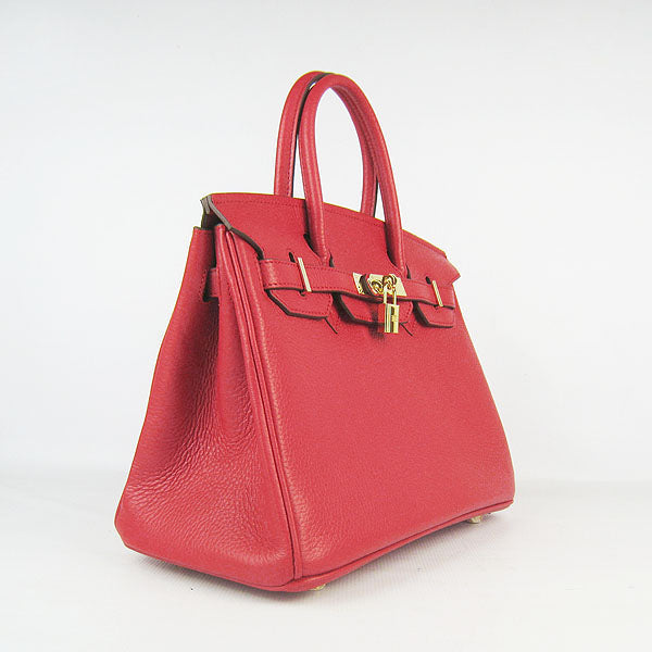 HMS Birkin 30cm Togo Leather Handbags Red Golden