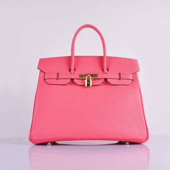 HMS Birkin 35cm Togo Leather Handbags Lip Pink Golden