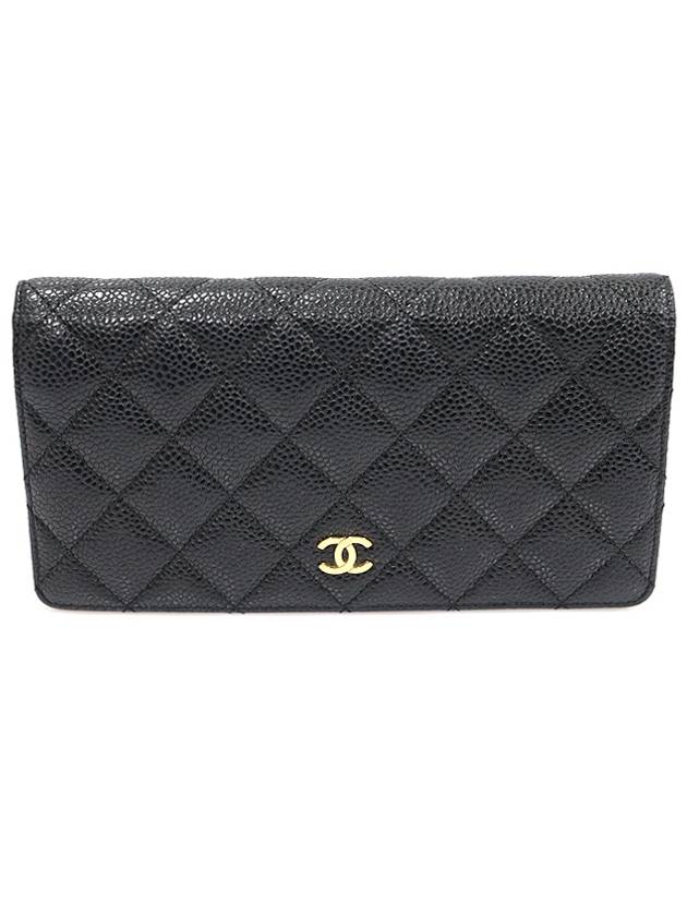 A31509 Black caviar gold classic long flap wallet 16th CH