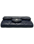 A80799 Navy caviar skin silver snap card holder business wallet CH