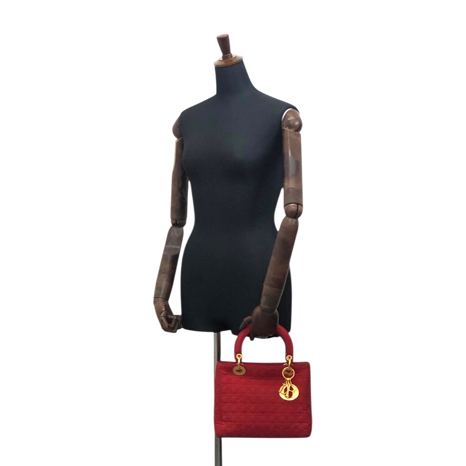Christian D1OR Cannage Charm Handbag Red Vintage cstet8