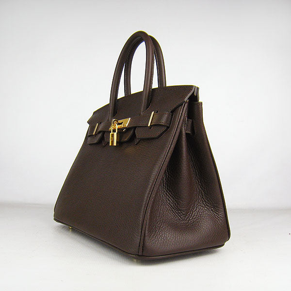 HMS Birkin 30cm Togo Leather Handbags Dark Coffee Golden