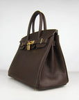 HMS Birkin 30cm Togo Leather Handbags Dark Coffee Golden