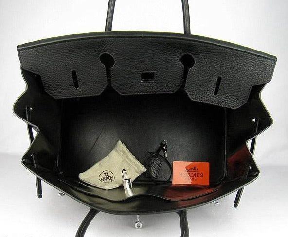 HMS Birkin 35cm Togo Leather Handbags 6099 Black Silver