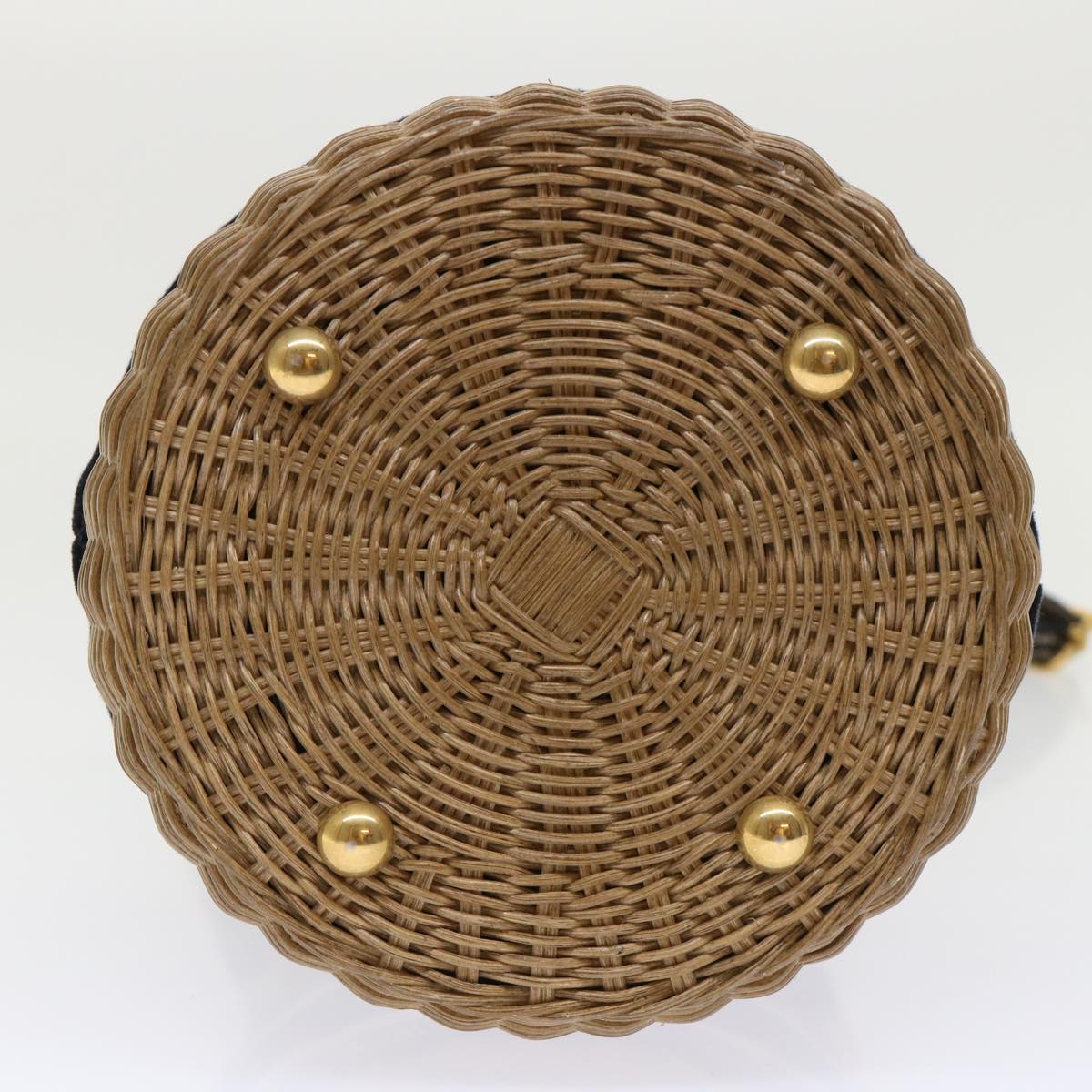 CHRISTIAN D1OR Basket Bag Trotter Canvas Shoulder Bag Rattan Blue Auth 51270A