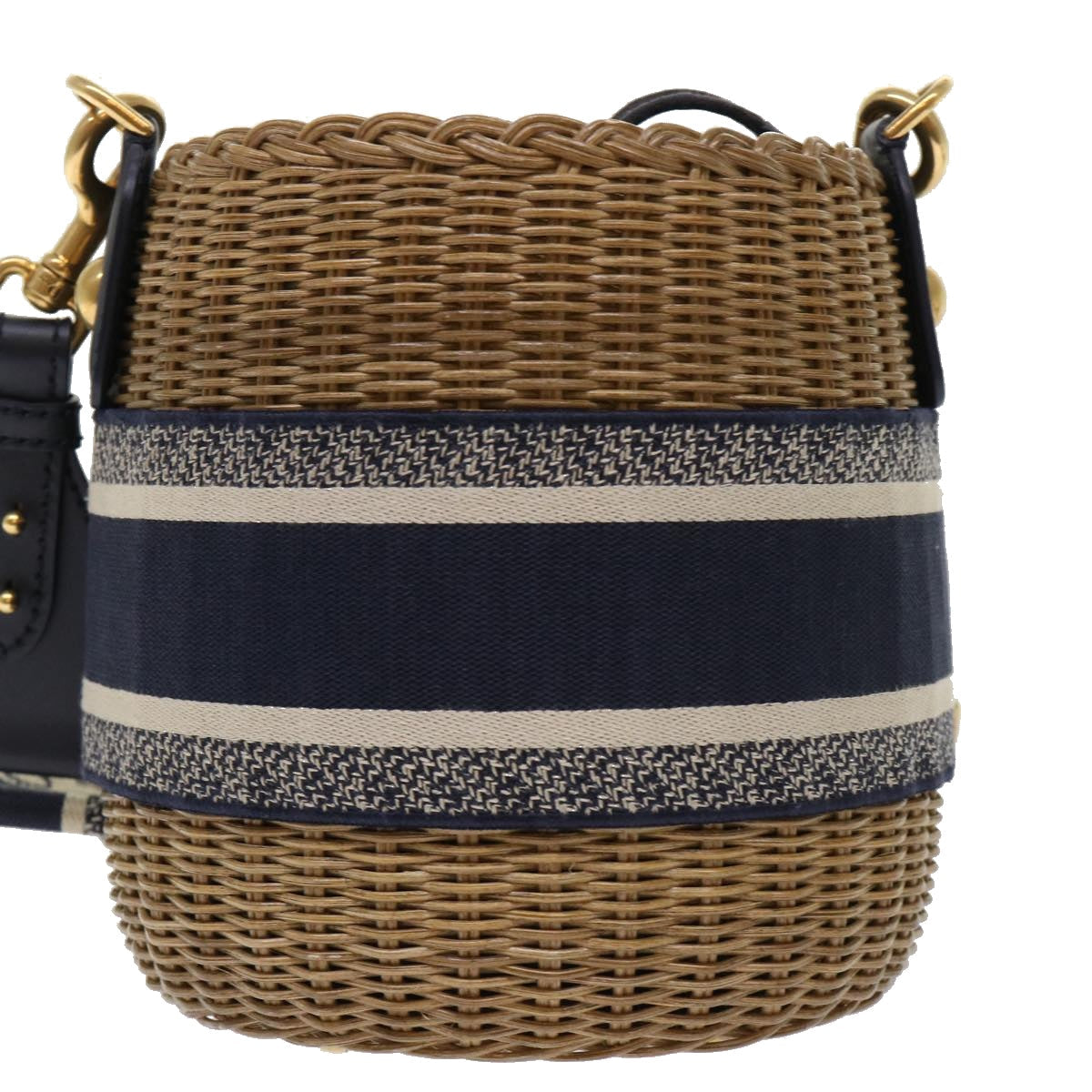 CHRISTIAN D1OR Basket Bag Trotter Canvas Shoulder Bag Rattan Blue Auth 51270A