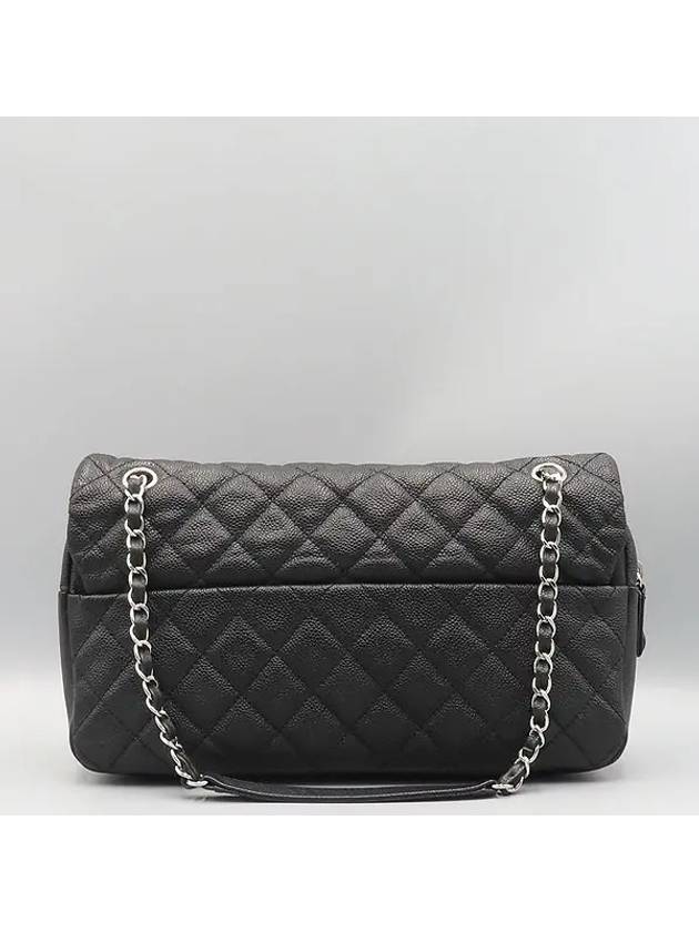 A67742 Black EASY CAVIAR Flap Silver COCO Logo Large Zip up Chain Shoulder Bag CH