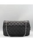 A67742 Black EASY CAVIAR Flap Silver COCO Logo Large Zip up Chain Shoulder Bag CH