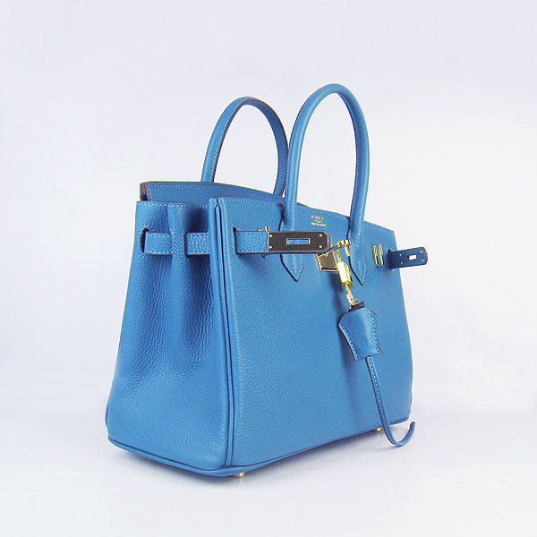 HMS Birkin 30cm Togo Leather Handbags Blue Golden