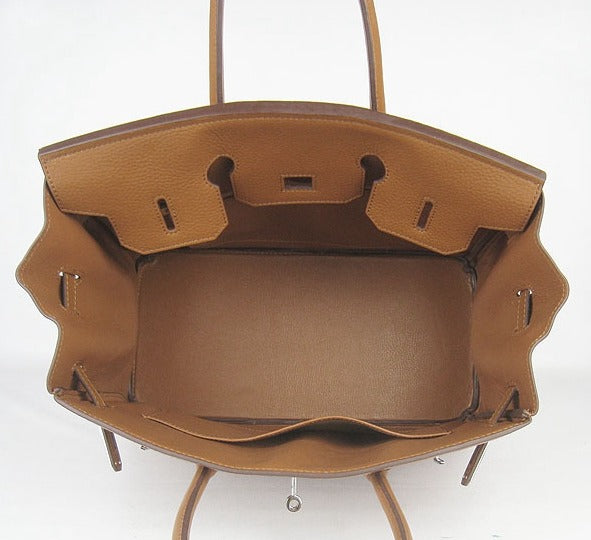 HMS Birkin 35cm Togo Leather Handbags Light Coffee Silver