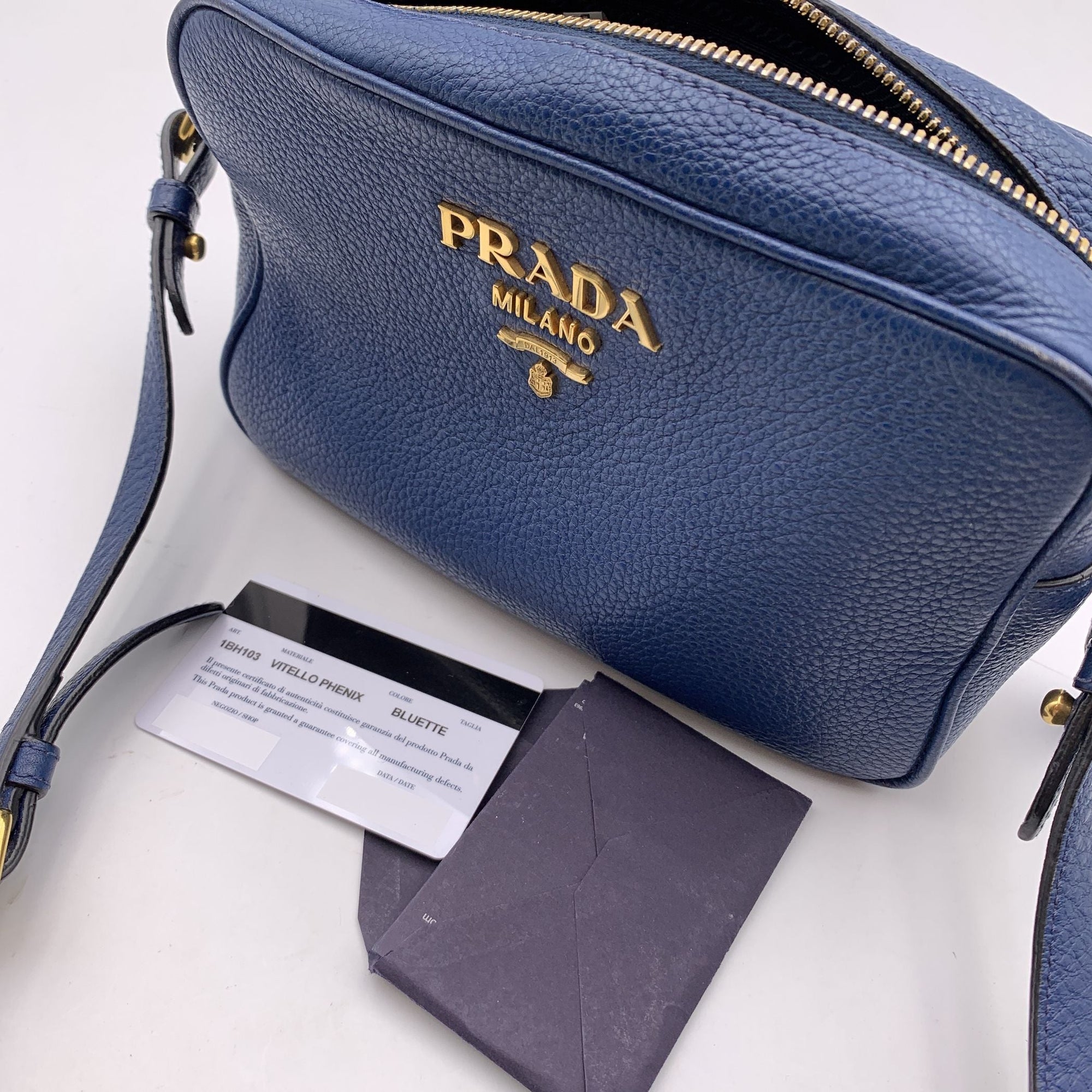 PRD Blue Vitello Phenix Leather Crossbody Messenger Camera Bag