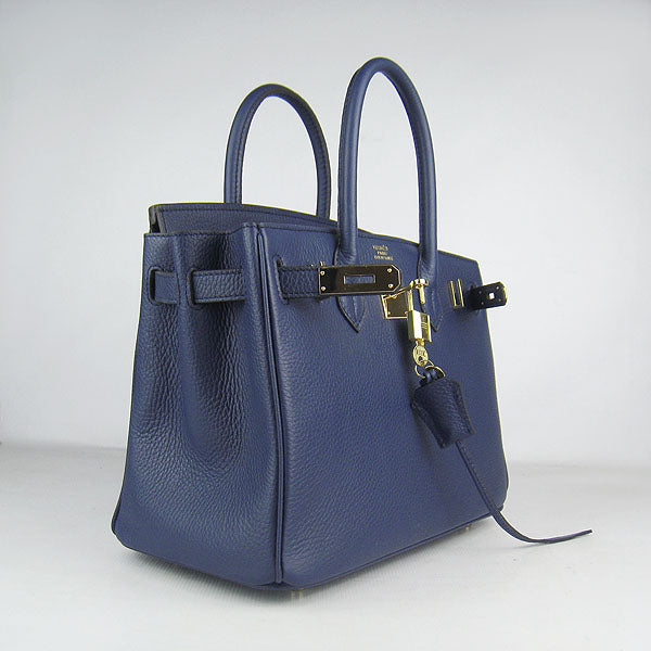 HMS Birkin 30cm Togo Leather Handbags Dark Blue Golden