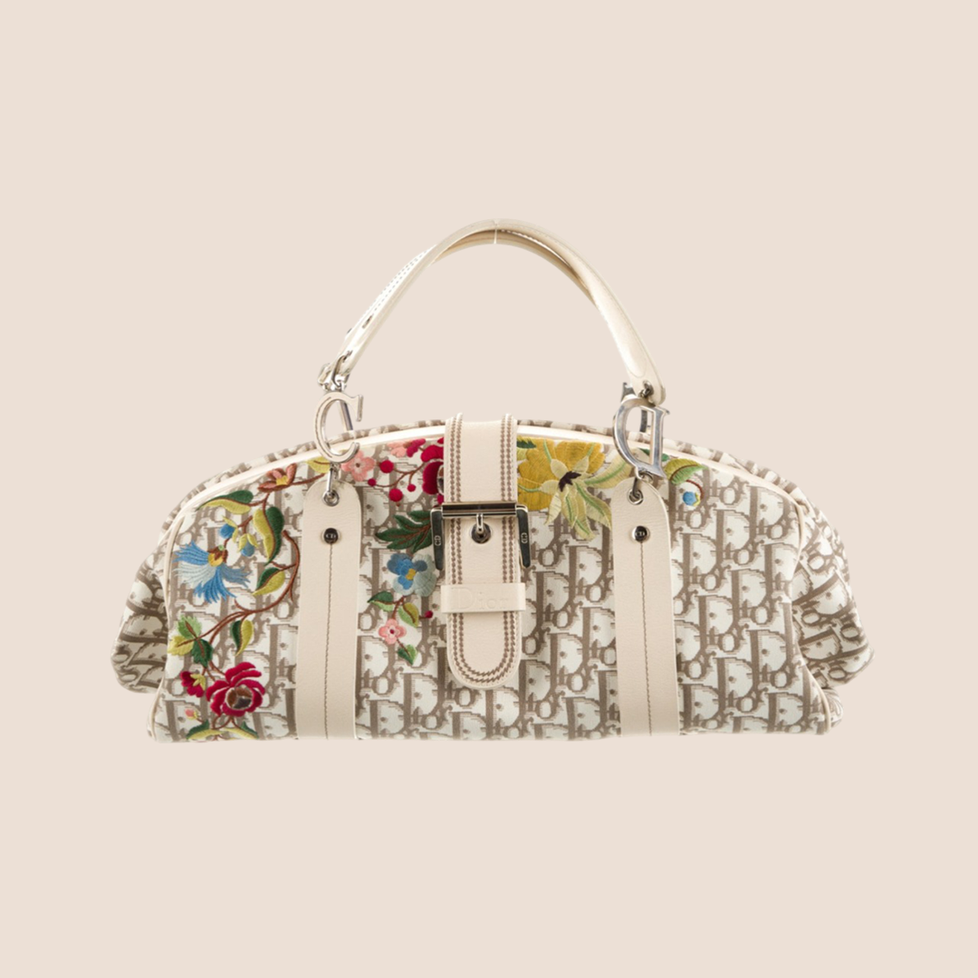 CHRISTIAN D1OR 2005 D1ORISSIMO FLORAL EMBROIDERED TROTTER BAG