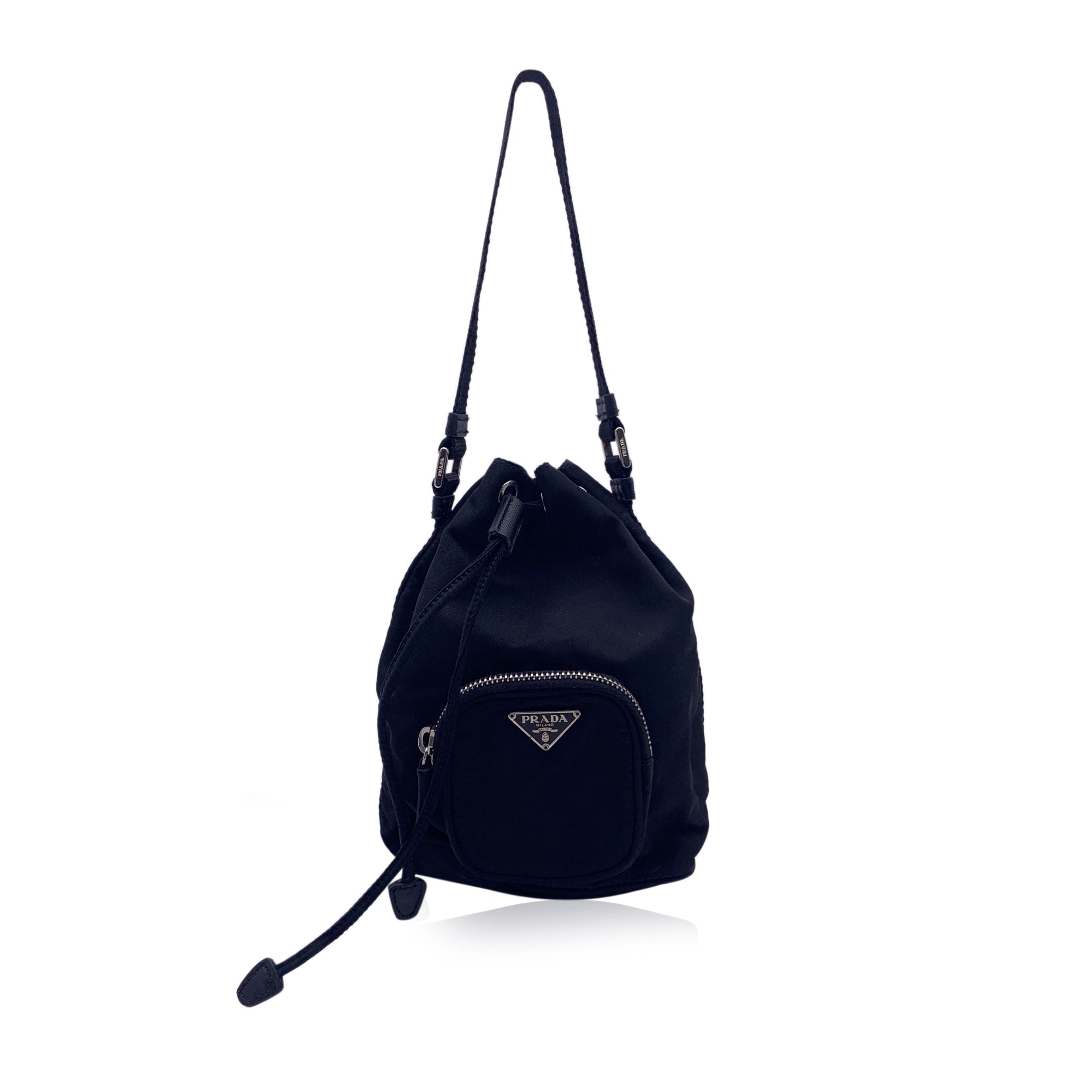 PRD Black Nylon Mini Tessuto Nylon Duet Bucket Bag Handbag