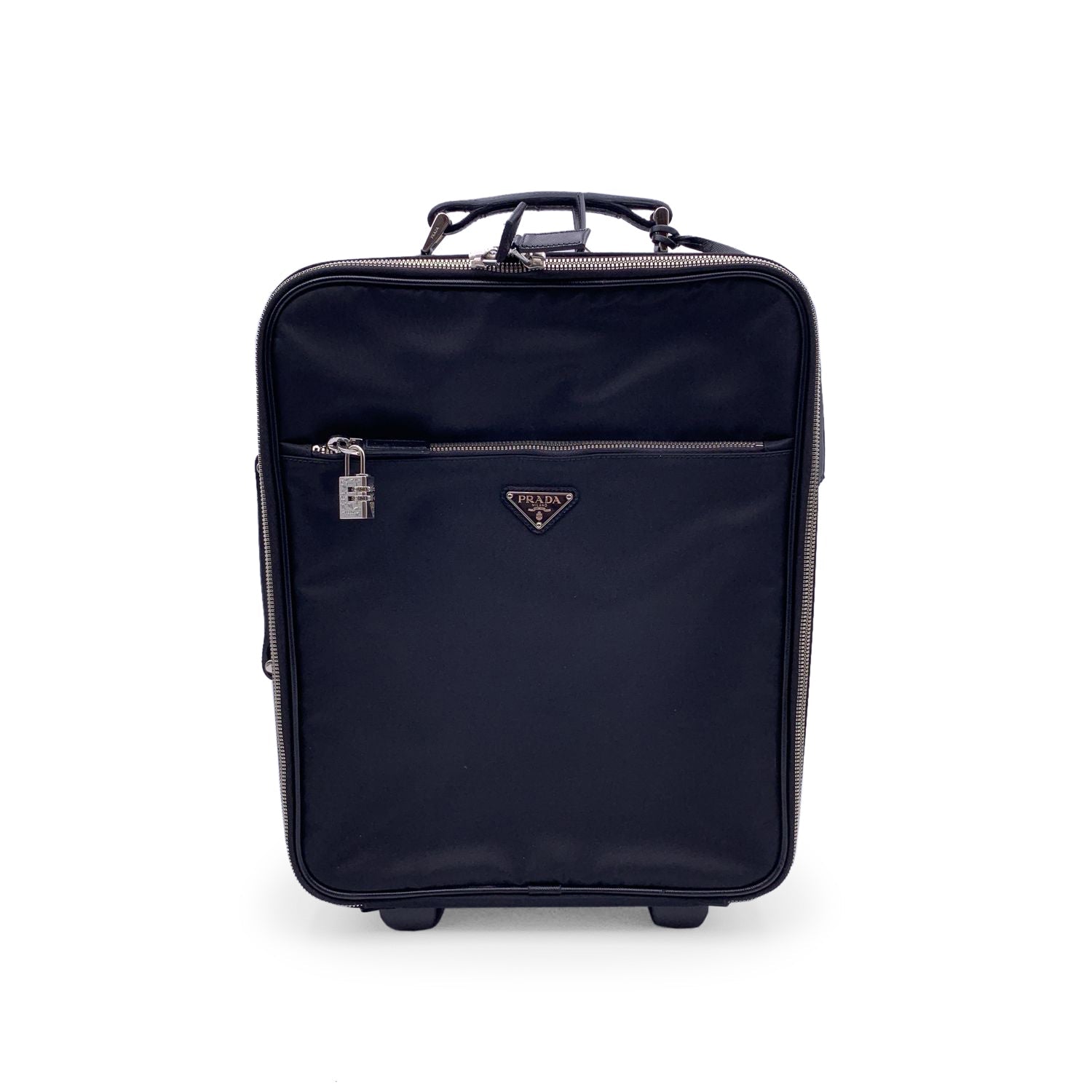 PRD Black Nylon Rolling Suitcase Wheeled Travel Bag Trolley