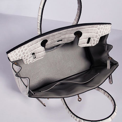 HMS Birkin 30cm Crocodile Leather Bag With Strap Himalaya Gold