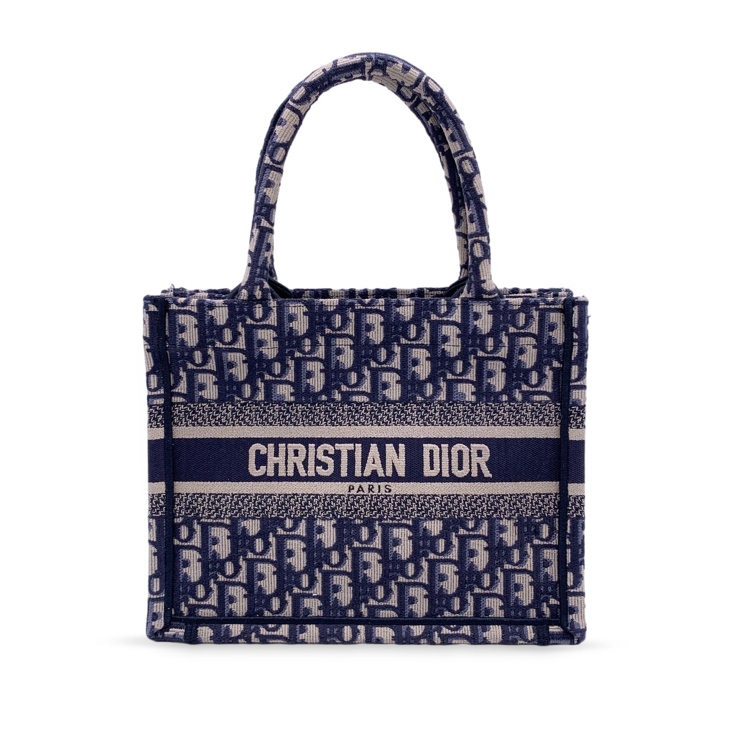 CHRISTIAN D1OR Blue Oblique Canvas Small Book Tote Bag Handbag