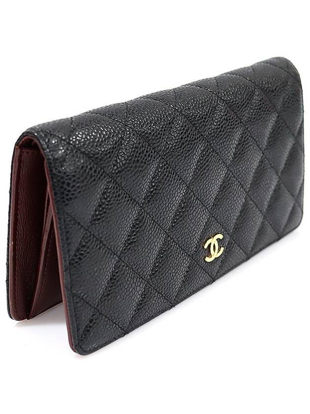 A31509 Black caviar gold classic long flap wallet 16th CH