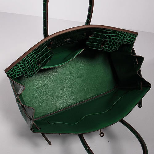HMS Birkin 30cm Crocodile Leather Bag With Strap Green Gold