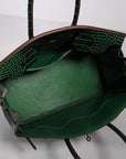 HMS Birkin 30cm Crocodile Leather Bag With Strap Green Gold