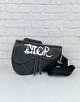 Christian D1OR  X PETER DOIG Grained Calfskin Saddle Bag Black