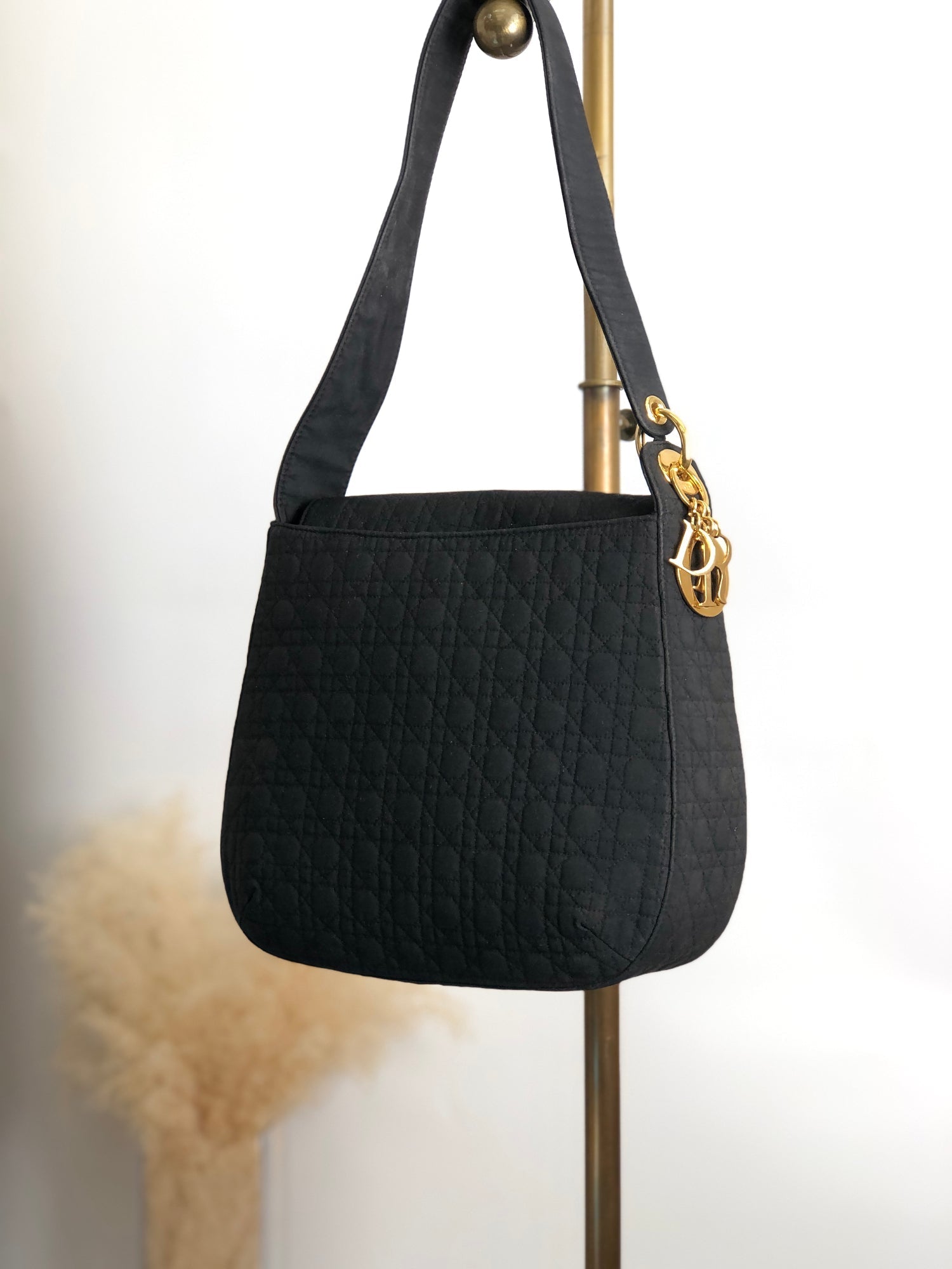 Christian D1OR Cannage Logo Charm Shoulder bag Black Vintage jbwgb7