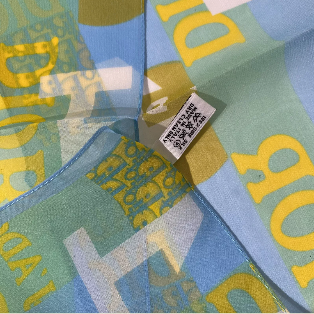 CHRISTIAN D1OR 2005 "J'ADORE D1OR' BLUE &amp; GREEN SILK SCARF