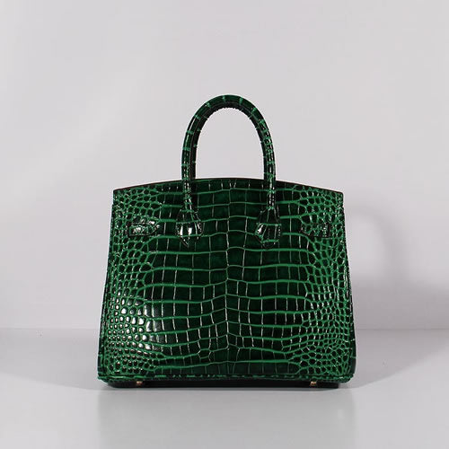 HMS Birkin 30cm Crocodile Leather Bag With Strap Green Gold