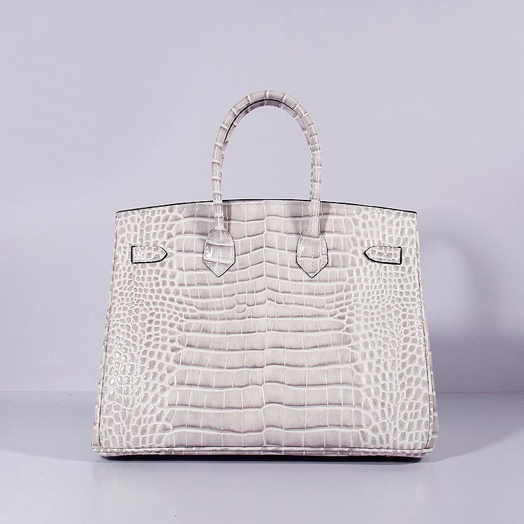 HMS Birkin 35cm Crocodile Leather Handbag Himalaya Gold