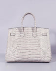 HMS Birkin 35cm Crocodile Leather Handbag Himalaya Gold