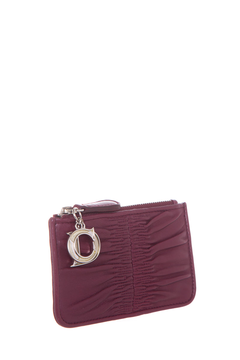 Christian D1OR Burgundy Charm Key Chain Wallet