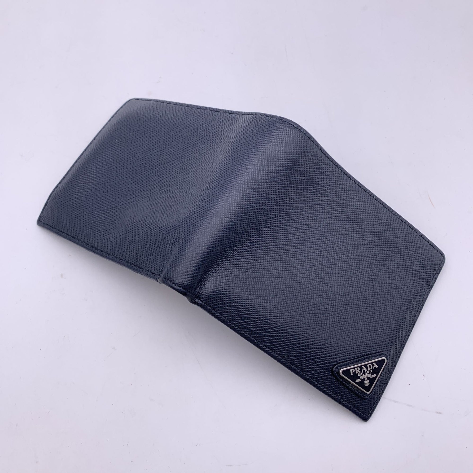 PRD Blue Saffiano Leather Bifold Wallet Coin Purse