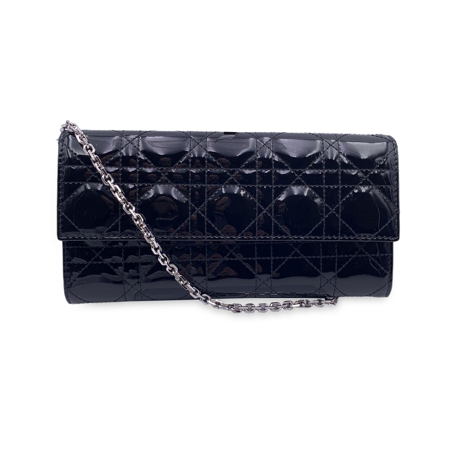 CHRISTIAN D1OR Black Patent Leather Clutch Pochette Lady D1OR Bag