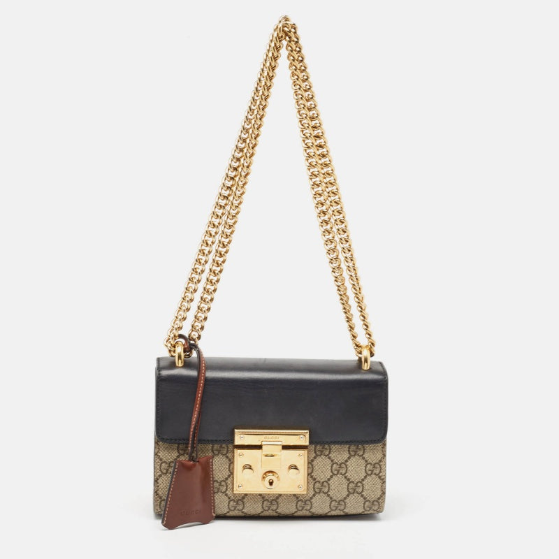 GCCI  Gg Supreme Canvas And Leather Small Padlock Shoulder Bag