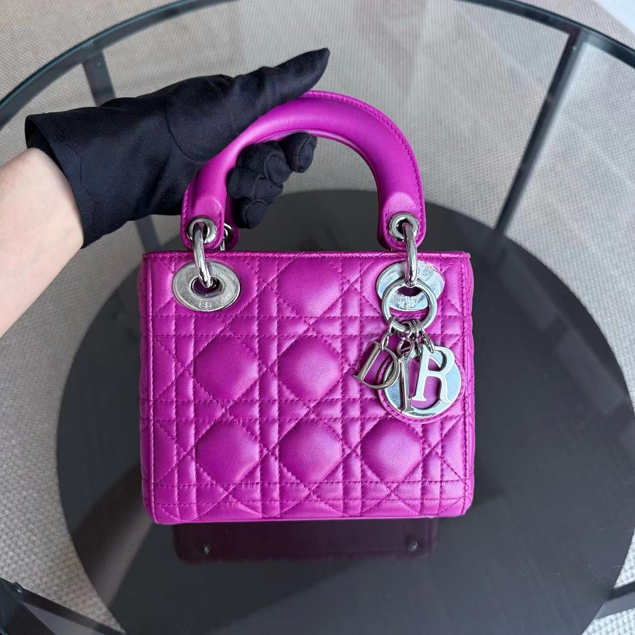 *Full Set Receipt* D1OR Lady Mini Cannage Lambskin Purple Violet Silver Hardware Adjustbale Strap