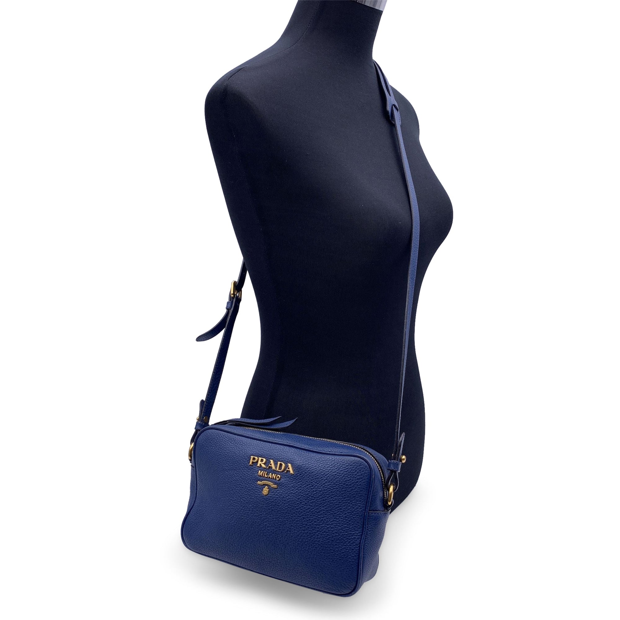 PRD Blue Vitello Phenix Leather Crossbody Messenger Camera Bag