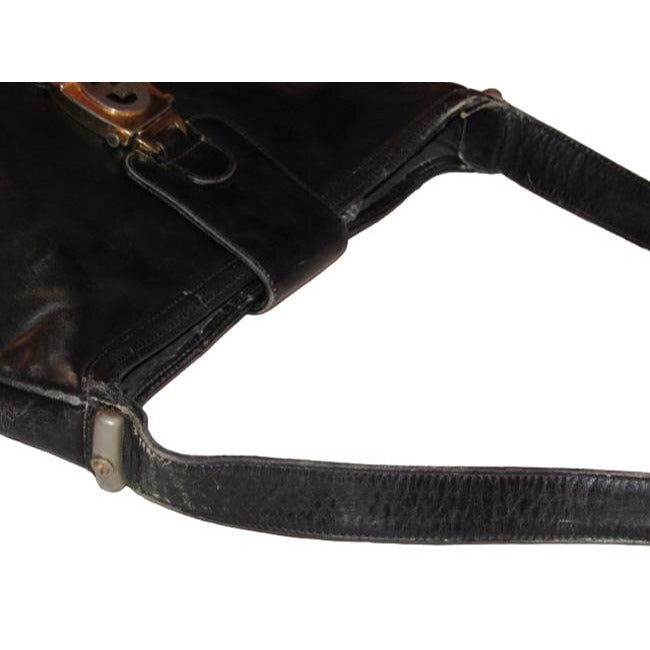 1950s GCCI Vintage Bluish Black Leather Jackie Hobo Bag