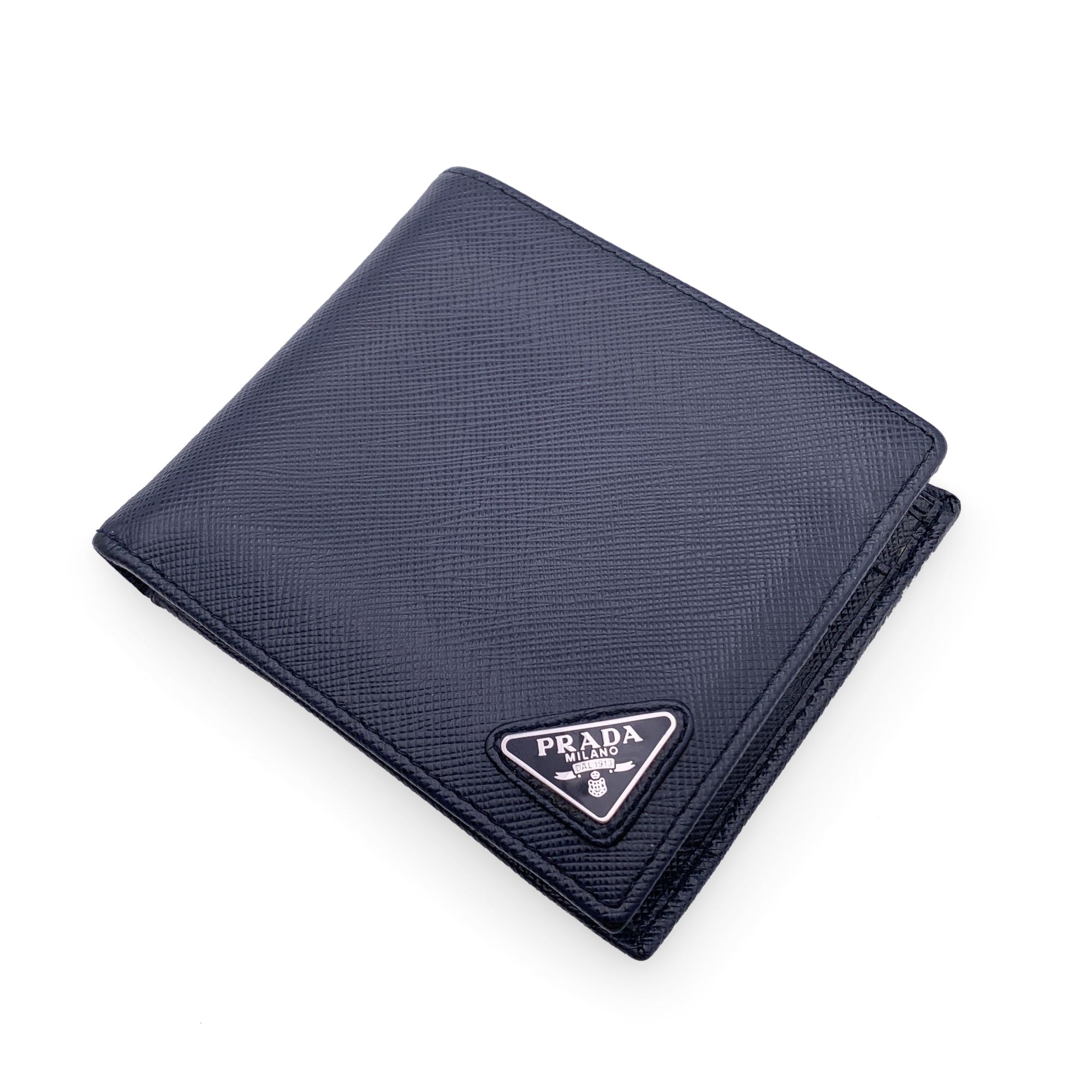 PRD Blue Saffiano Leather Bifold Wallet Coin Purse
